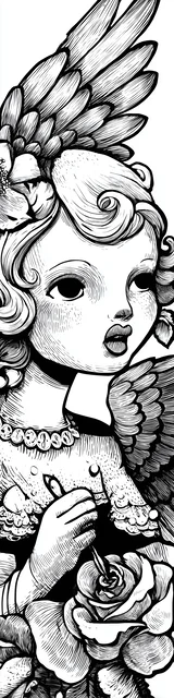 Free angel bookmark to color featuring twisted wings angel